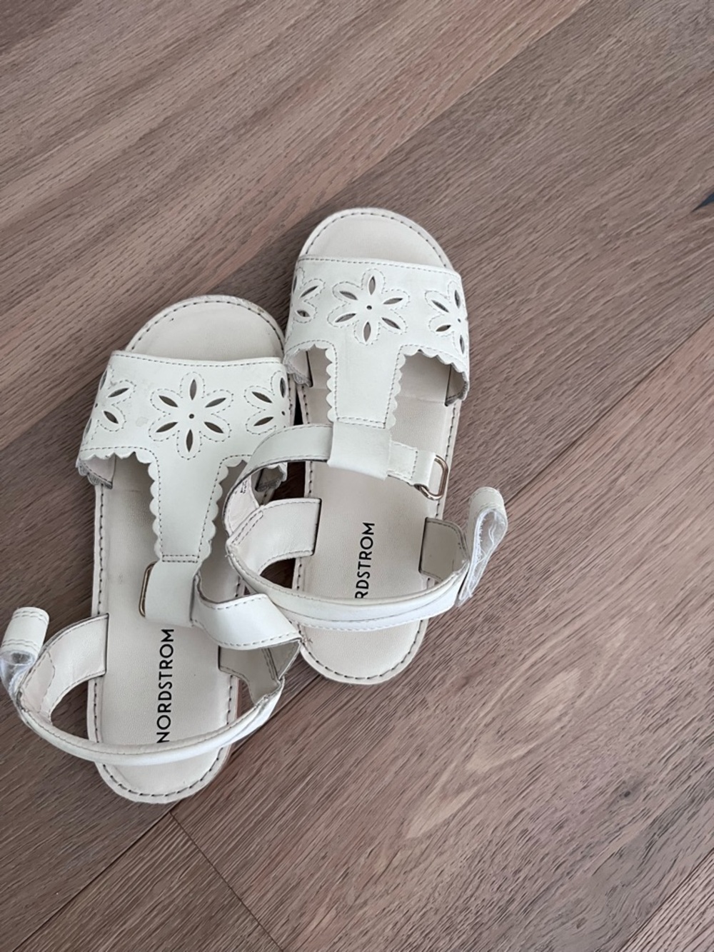 Nordstrom Kids White Floral Cutout T-Strap Sandals